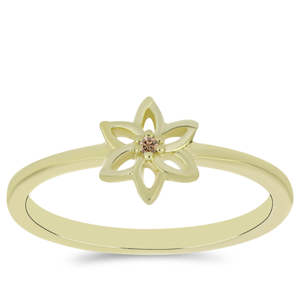 Pozlacené Stříbro 925/1000 - Prsten s Champagne Diamantem - Karátové číslo: 0.01. přibližná hmotnost: 1.68 gramů