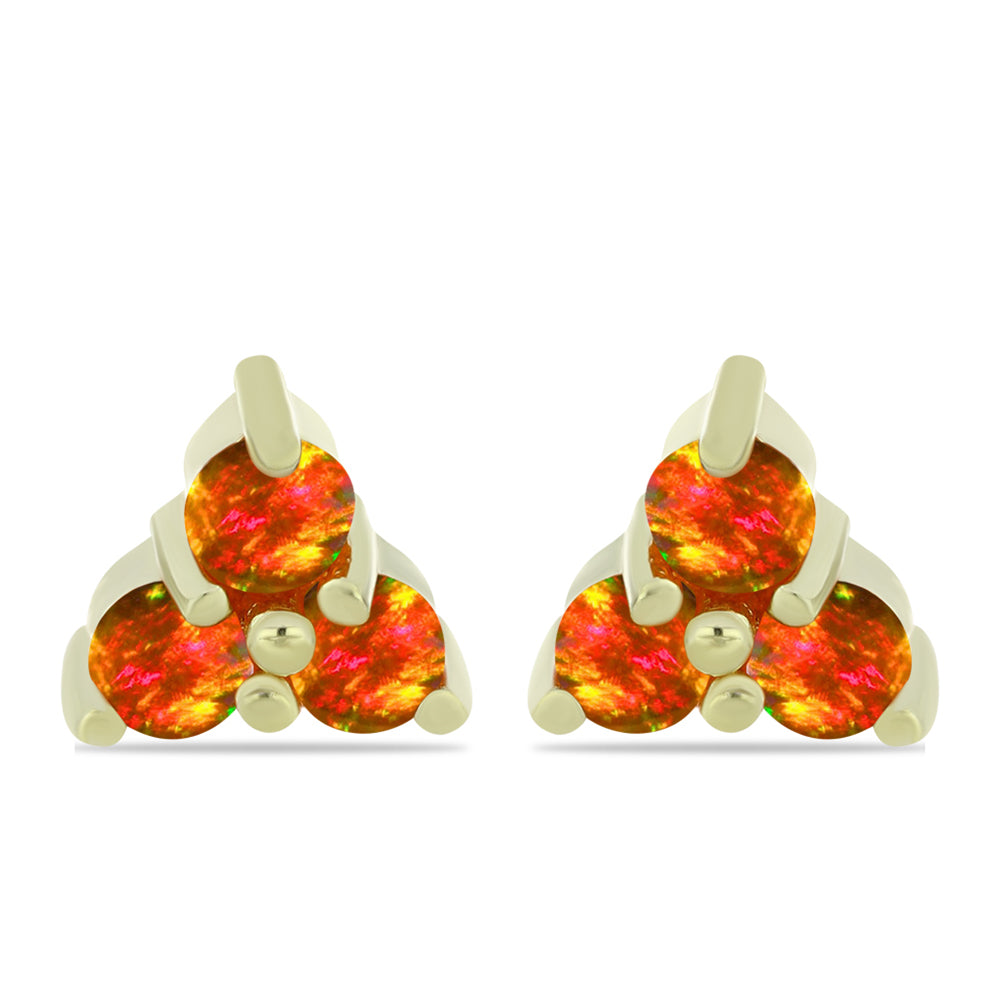 Pozlacené Stříbro 925/1000 - Náušnice s Americkým Ohnivým Opálem - Karátové číslo: 0.52. přibližná hmotnost: 1.6 gramů