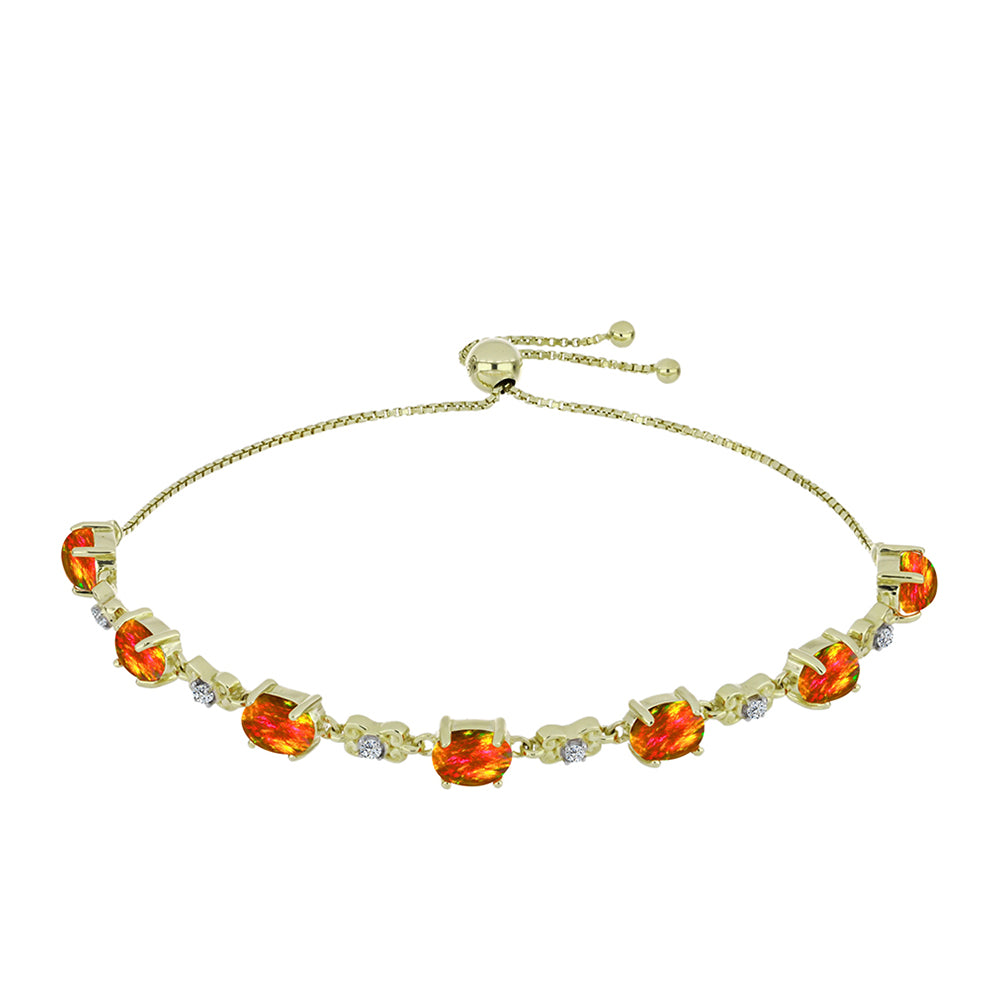Pozlacené Stříbro 925/1000 - Náramek s Americkým Ohnivým Opálem a Bílým Topazem - Karátové číslo: 3.82. přibližná hmotnost: 7.69 gramů 1 