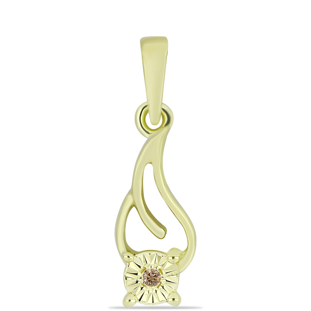 Pozlacené Stříbro 925/1000 - Přívěsek s Champagne Diamantem - Karátové číslo: 0.01. přibližná hmotnost: 0.95 gramů