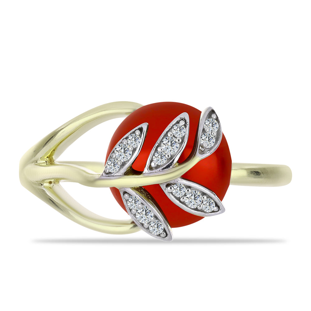 Pozlacené Stříbro 925/1000 - Prsten s Červená sladkovodní Perlou a Bílým Topazem - Karátové číslo: 4.39. přibližná hmotnost: 4.43 gramů