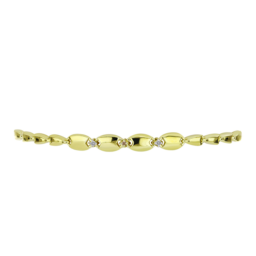 Pozlacené Stříbro 925/1000 - Náramek s Champagne Diamantem a Bílým Diamantem - Karátové číslo: 0.04. přibližná hmotnost: 7.15 gramů