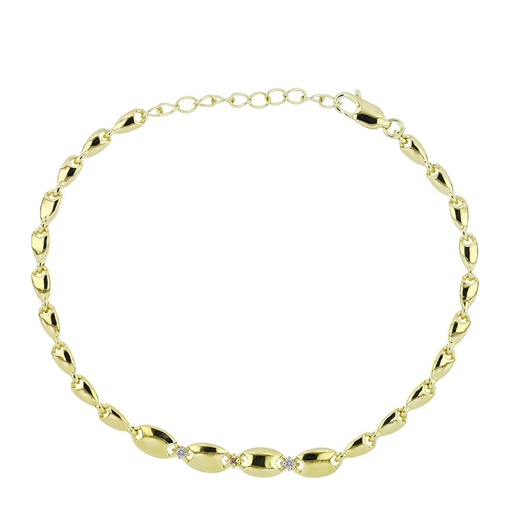 Pozlacené Stříbro 925/1000 - Náramek s Champagne Diamantem a Bílým Diamantem - Karátové číslo: 0.04. přibližná hmotnost: 7.15 gramů 1 