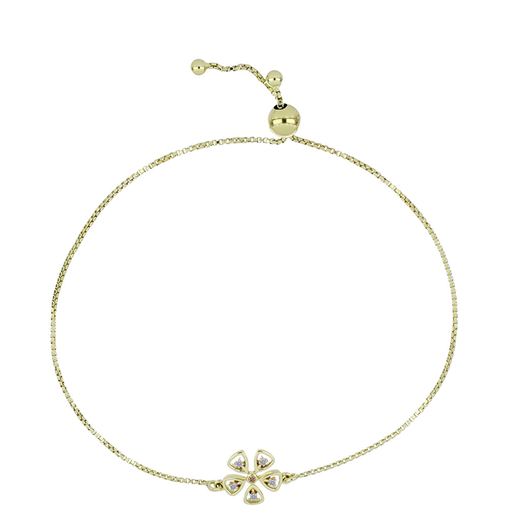 Pozlacené Stříbro 925/1000 - Náramek s Champagne Diamantem a Bílým Diamantem - Karátové číslo: 0.05. přibližná hmotnost: 2.92 gramů 1 