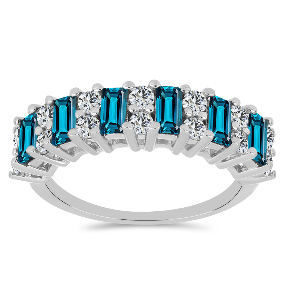 Stříbrný Prsten s Londýnským Modrým Topazem a Bílým Topazem