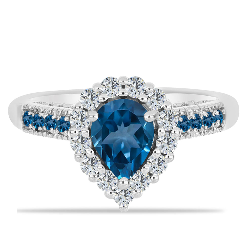 Stříbrný Prsten s Londýnským Modrým Topazem a Bílým Topazem 1 