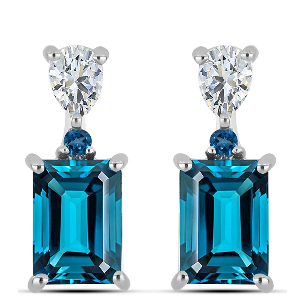Stříbrné Náušnice s Londýnským Modrým Topazem a Bílým Topazem 1 