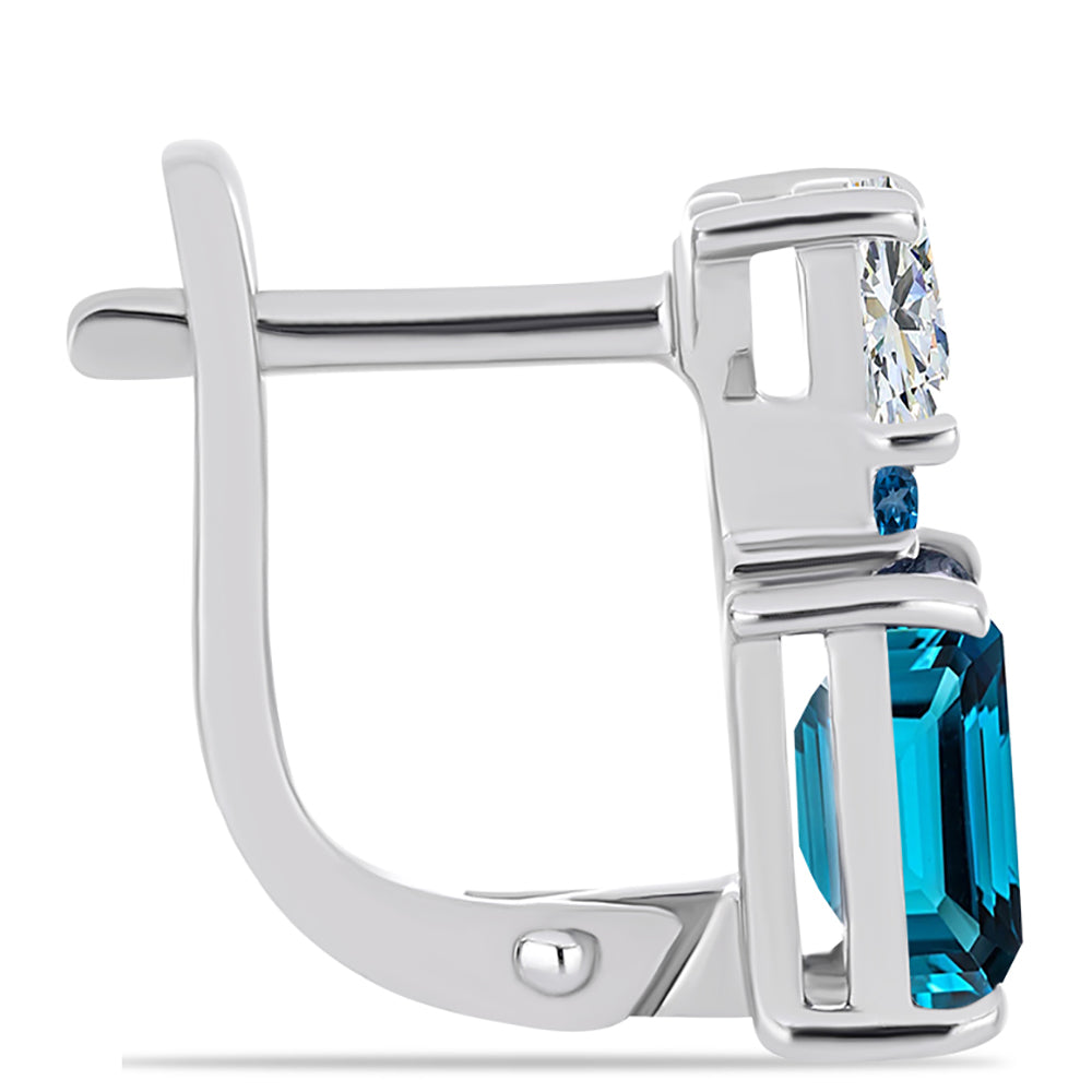Stříbrné Náušnice s Londýnským Modrým Topazem a Bílým Topazem 2 