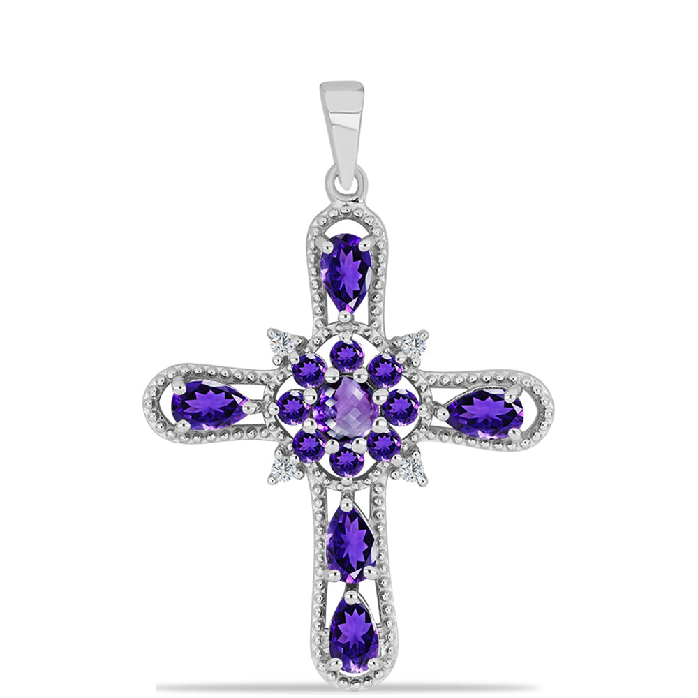 Stříbro 925/1000 - Přívěsek s Marockým Ametystem a Bílým Topazem - Karátové číslo: 1.57. přibližná hmotnost: 2.96 gramů