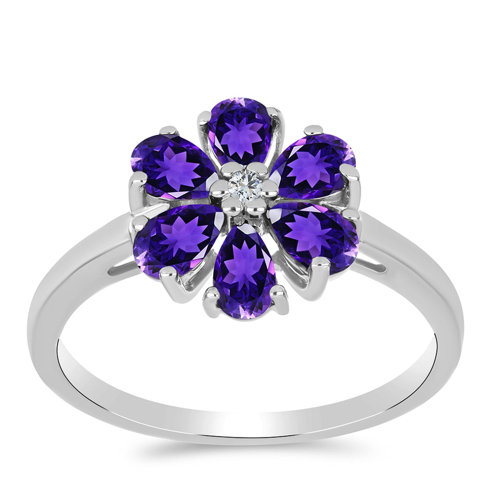 Stříbro 925/1000 - Prsten s Marockým Ametystem a Bílým Topazem - Karátové číslo: 1.19. přibližná hmotnost: 2.57 gramů