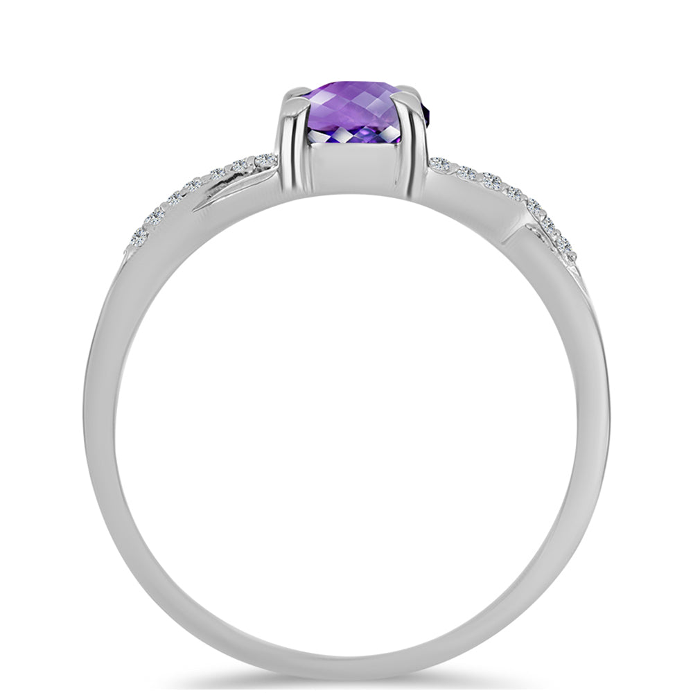 Stříbro 925/1000 Prsten s Marockým Ametystem a Bílým Topazem - Karátové číslo: 0.84. přibližná hmotnost: 2.37 gramů