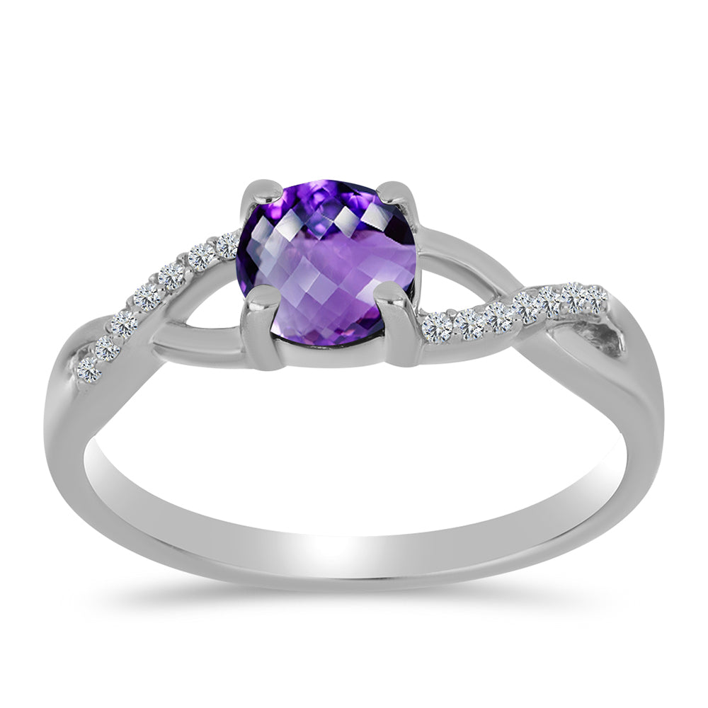 Stříbro 925/1000 Prsten s Marockým Ametystem a Bílým Topazem - Karátové číslo: 0.84. přibližná hmotnost: 2.37 gramů 3 