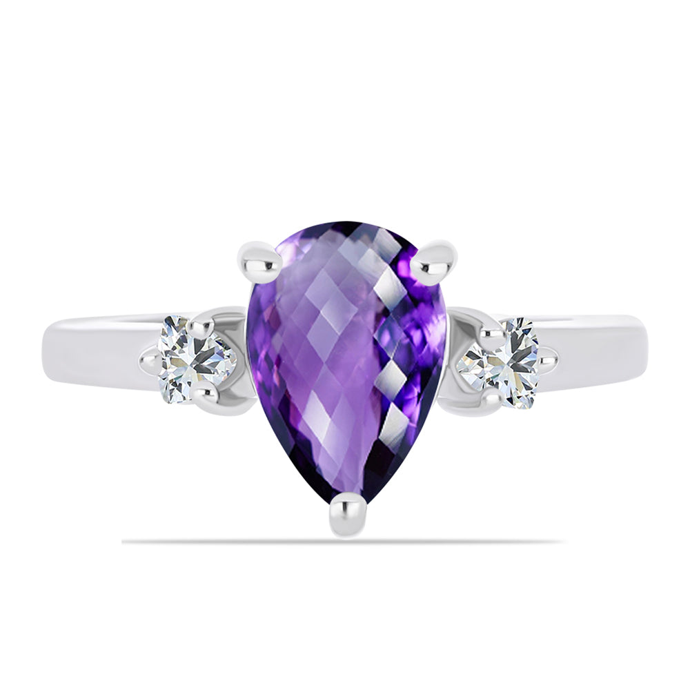 Stříbro 925/1000 Prsten s Marockým Ametystem a Bílým Topazem - Karátové číslo: 1.87. přibližná hmotnost: 2.73 gramů