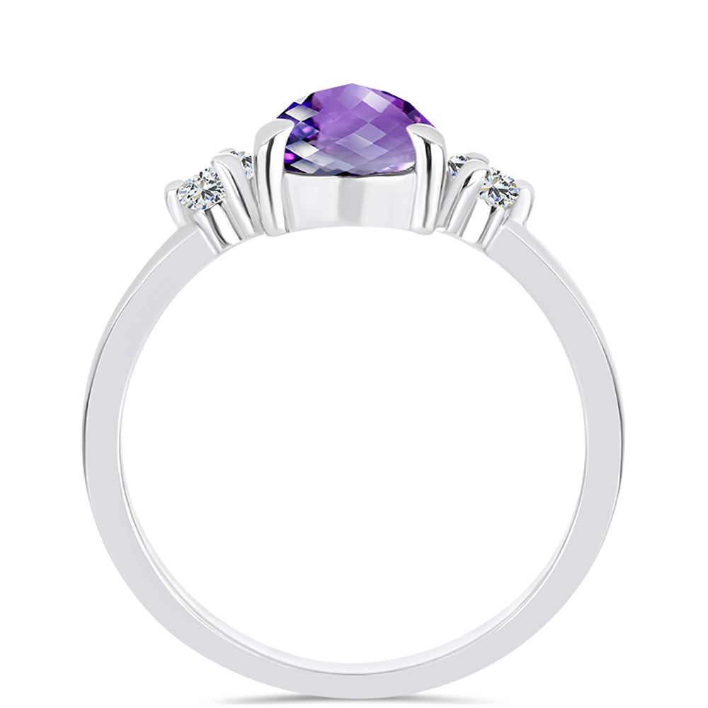 Stříbro 925/1000 Prsten s Marockým Ametystem a Bílým Topazem - Karátové číslo: 1.87. přibližná hmotnost: 2.73 gramů 2 