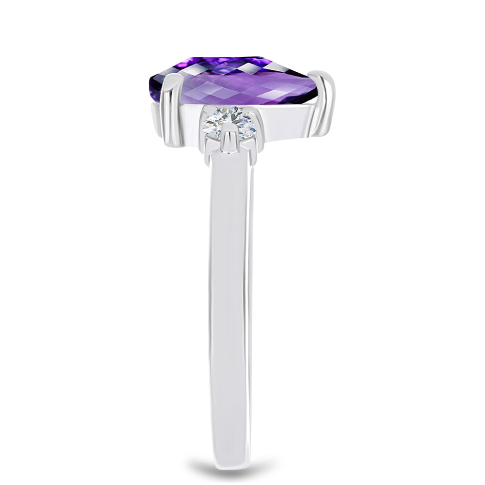 Stříbro 925/1000 Prsten s Marockým Ametystem a Bílým Topazem - Karátové číslo: 1.87. přibližná hmotnost: 2.73 gramů 4 