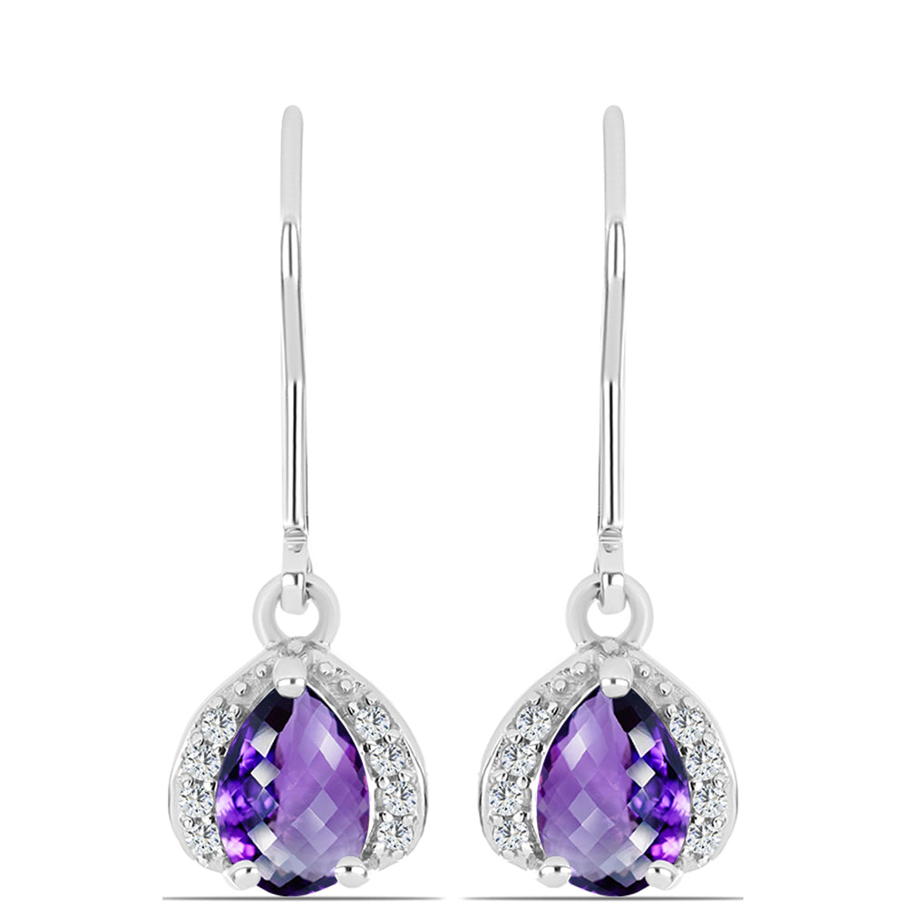Stříbro 925/1000 Náušnice s Marockým Ametystem a Bílým Topazem - Karátové číslo: 1.37. přibližná hmotnost: 2.58 gramů 1 