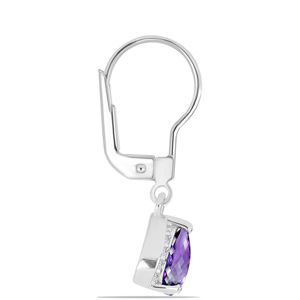 Stříbro 925/1000 Náušnice s Marockým Ametystem a Bílým Topazem - Karátové číslo: 1.37. přibližná hmotnost: 2.58 gramů 2 