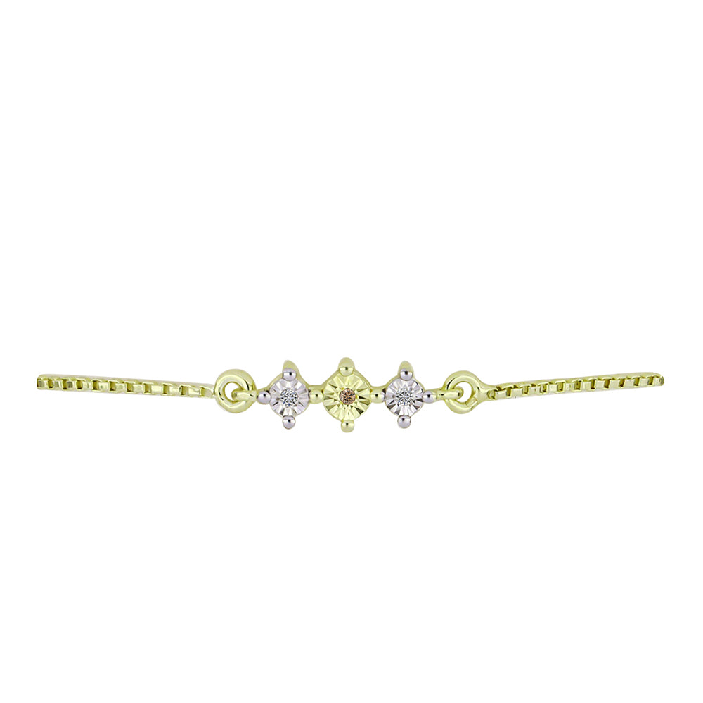 Pozlacené stříbro 925/1000 Náramek s Champagne Diamantem a Bílým Diamantem - Karátové číslo: 0.02. přibližná hmotnost: 2.64 gramů