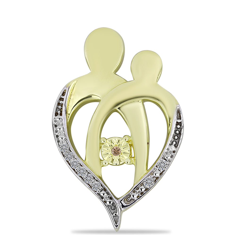 Pozlacené Stříbro 925/1000 - Přívěsek s Champagne Diamantem a Bílým Diamantem - Karátové číslo: 0.07. přibližná hmotnost: 2.53 gramů 1 