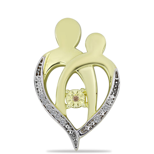 Pozlacené Stříbro 925/1000 - Přívěsek s Champagne Diamantem a Bílým Diamantem - Karátové číslo: 0.07. přibližná hmotnost: 2.53 gramů