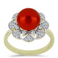 Pozlacené Stříbro 925/1000 - Prsten s Červená sladkovodní Perlou a Bílým Topazem - Karátové číslo: 4.59. přibližná hmotnost: 5.35 gramů