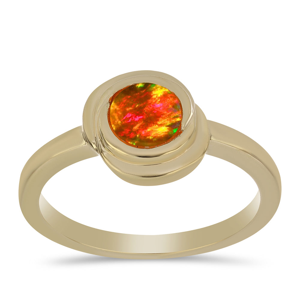 Pozlacené Stříbro 925/1000 - Prsten s Americkým Ohnivým Opálem - Karátové číslo: 0.35. přibližná hmotnost: 2.33 gramů