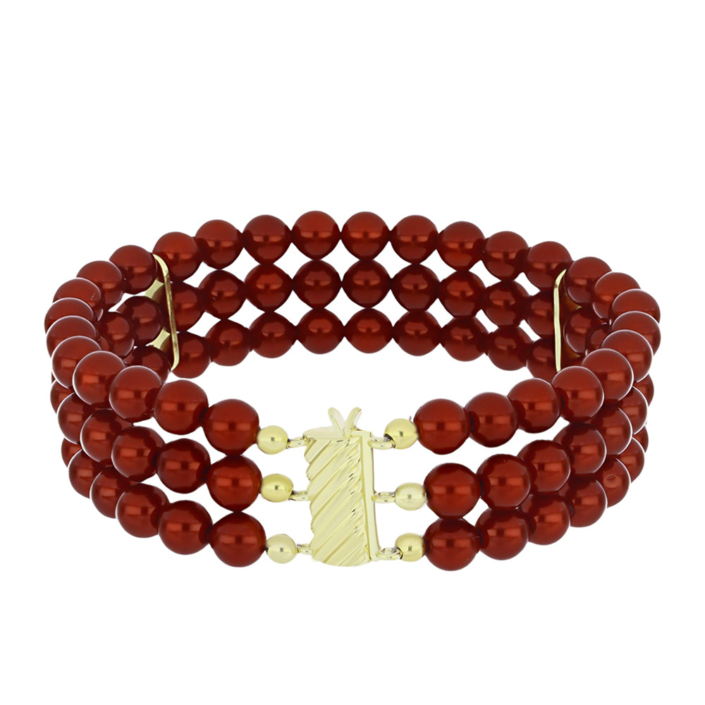 Pozlacené Stříbro 925/1000 - Náramek s Červená sladkovodní Perlou - Karátové číslo: 120.6. přibližná hmotnost: 29 gramů