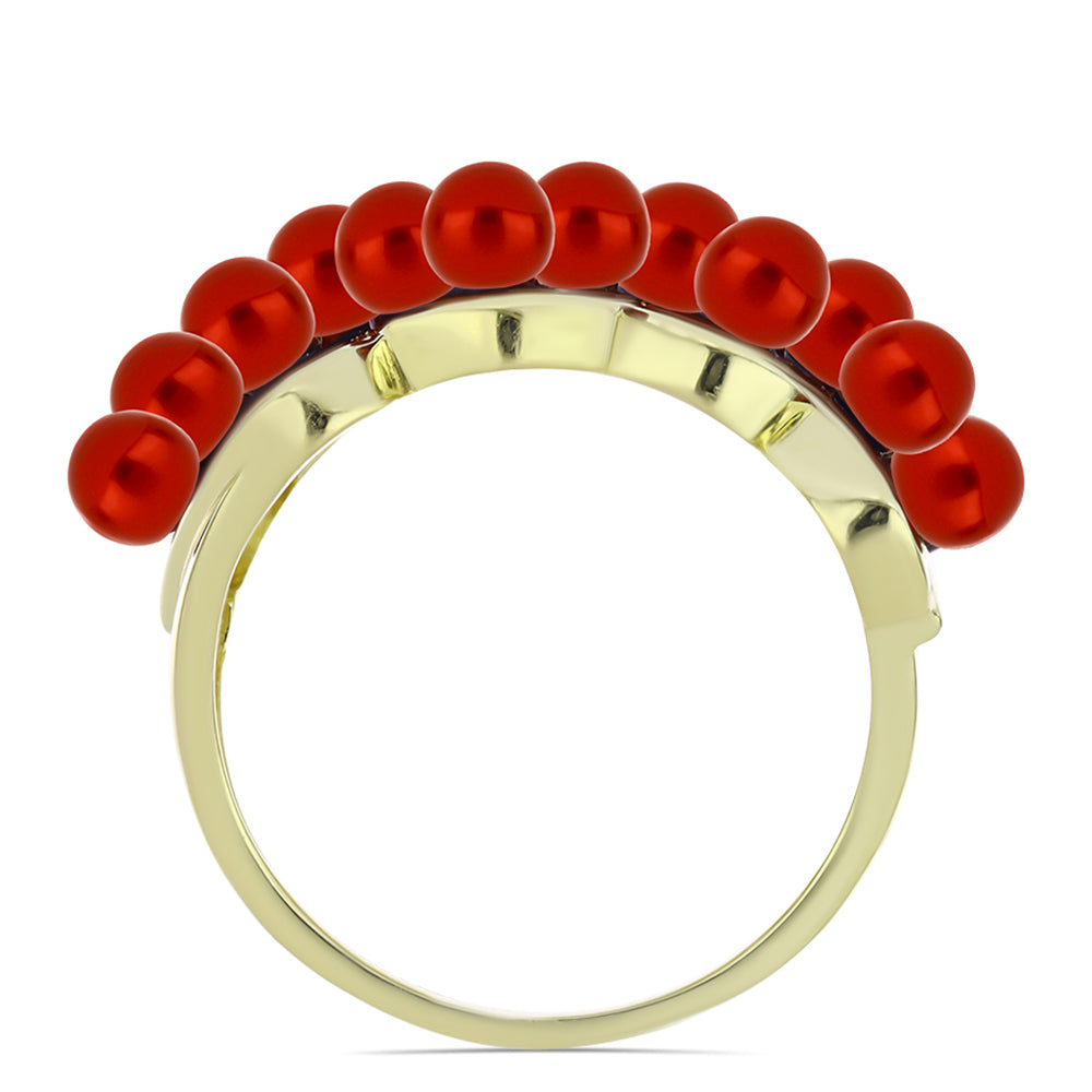 Pozlacené Stříbro 925/1000 - Prsten s Červená sladkovodní Perlou - Karátové číslo: 5.06. přibližná hmotnost: 6.68 gramů 2 