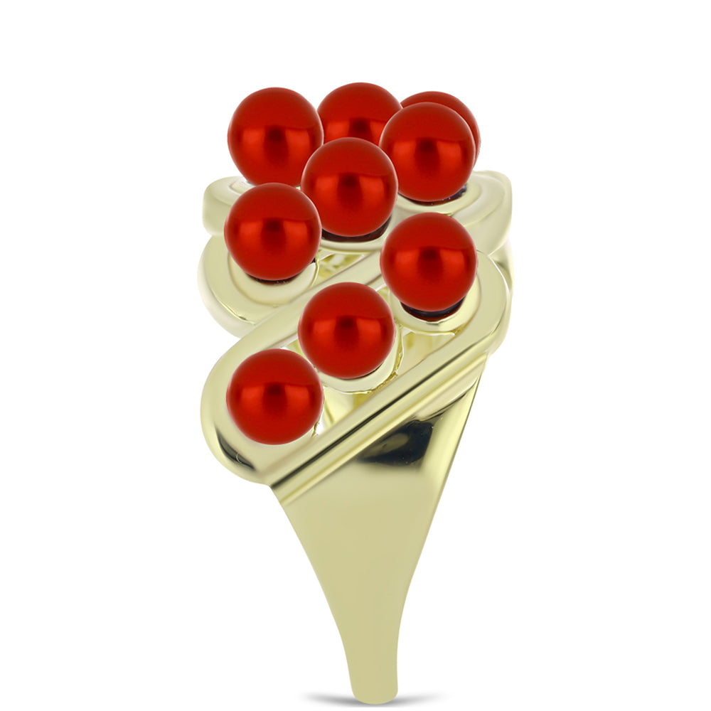 Pozlacené Stříbro 925/1000 - Prsten s Červená sladkovodní Perlou - Karátové číslo: 5.06. přibližná hmotnost: 6.68 gramů