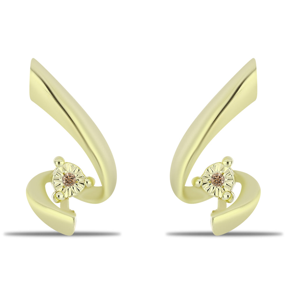 Pozlacené Stříbro 925/1000 - Náušnice s Champagne Diamantem - Karátové číslo: 0.01. přibližná hmotnost: 2.91 gramů 1 