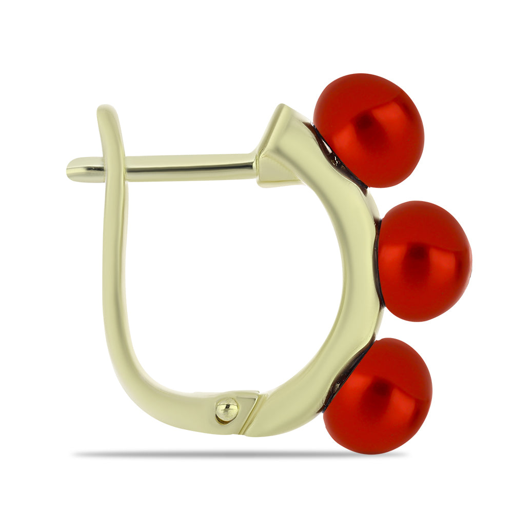 Pozlacené Stříbro 925/1000 - Náušnice s Červená sladkovodní Perlou - Karátové číslo: 6.67. přibližná hmotnost: 5.11 gramů