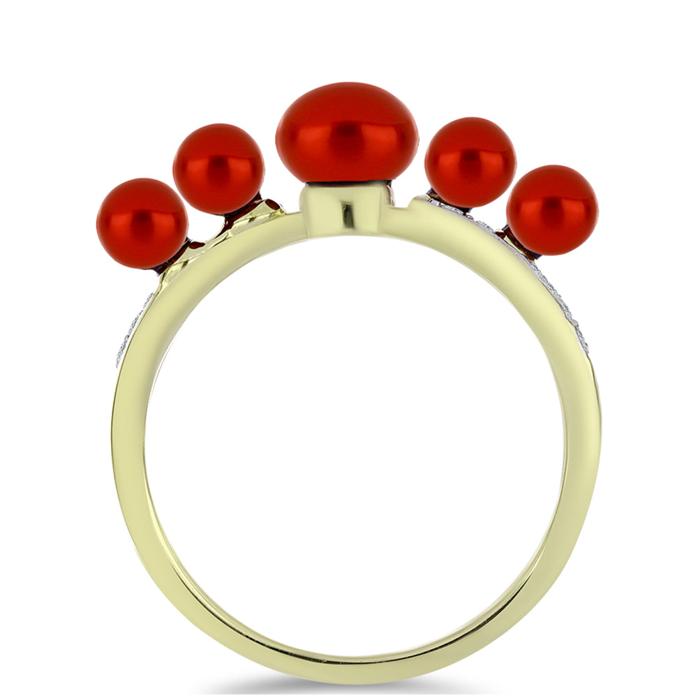 Pozlacené Stříbro 925/1000 - Prsten s Červená sladkovodní Perlou a Bílým Topazem - Karátové číslo: 2.94. přibližná hmotnost: 3.29 gramů