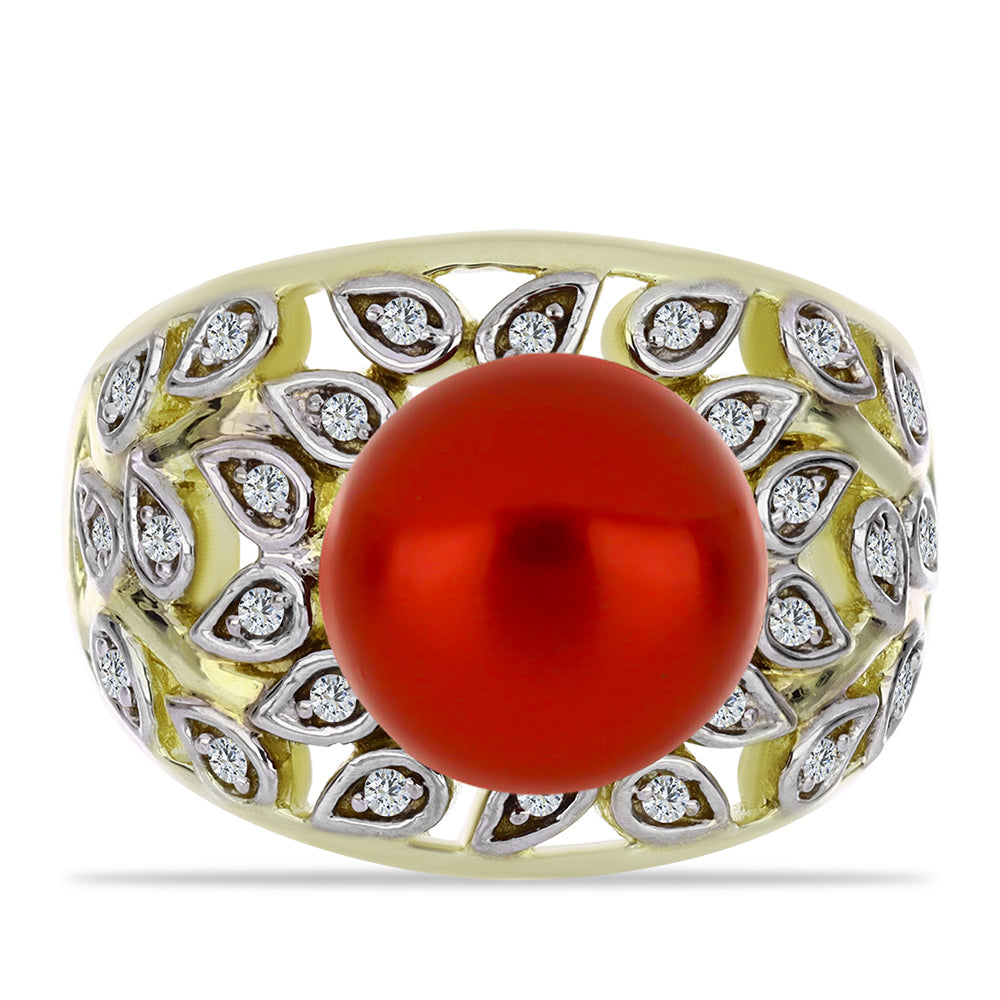 Pozlacený Stříbrný Prsten s Červená sladkovodní Perlou a Bílým Topazem 1 