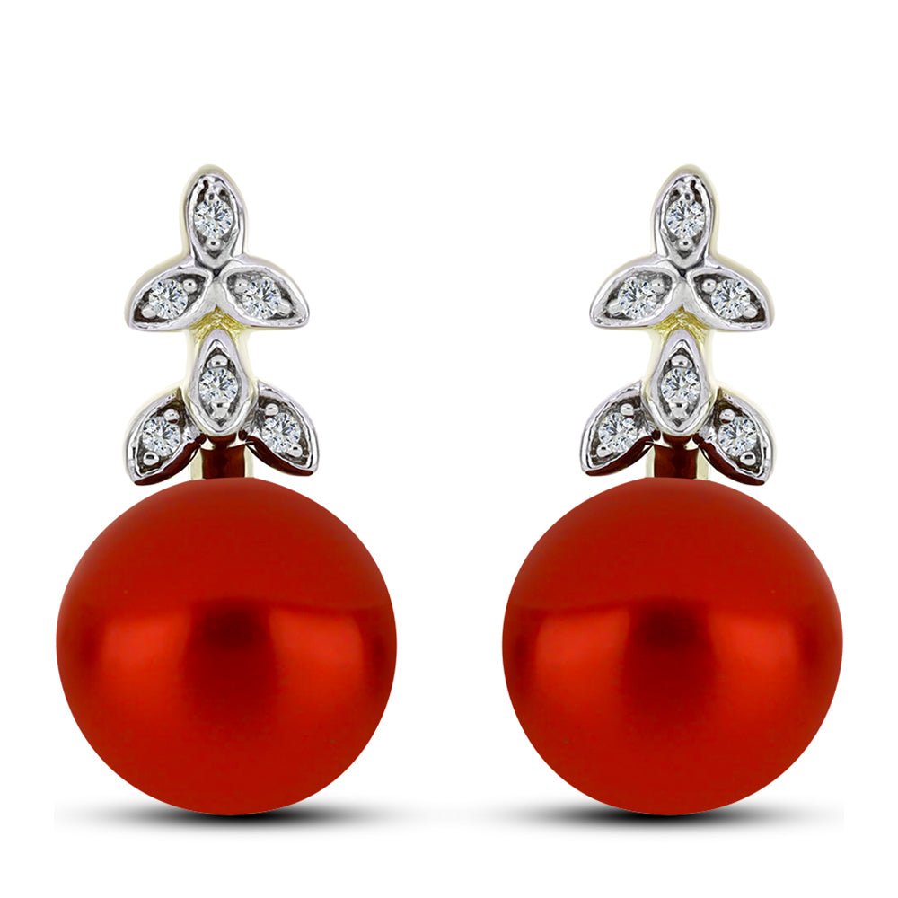 Pozlacené Stříbro 925/1000 - Náušnice s Červená sladkovodní Perlou a Bílým Topazem - Karátové číslo: 8.65. přibližná hmotnost: 5.01 gramů 1 