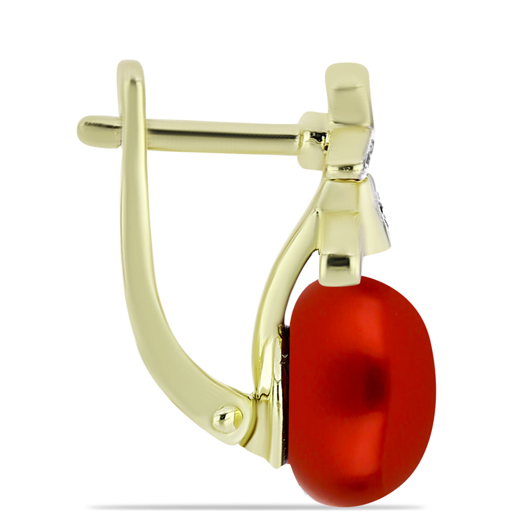 Pozlacené Stříbro 925/1000 - Náušnice s Červená sladkovodní Perlou a Bílým Topazem - Karátové číslo: 8.65. přibližná hmotnost: 5.01 gramů 2 