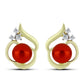 Pozlacené Stříbro 925/1000 - Náušnice s Červená sladkovodní Perlou a Bílým Topazem - Karátové číslo: 4.69. přibližná hmotnost: 5.75 gramů