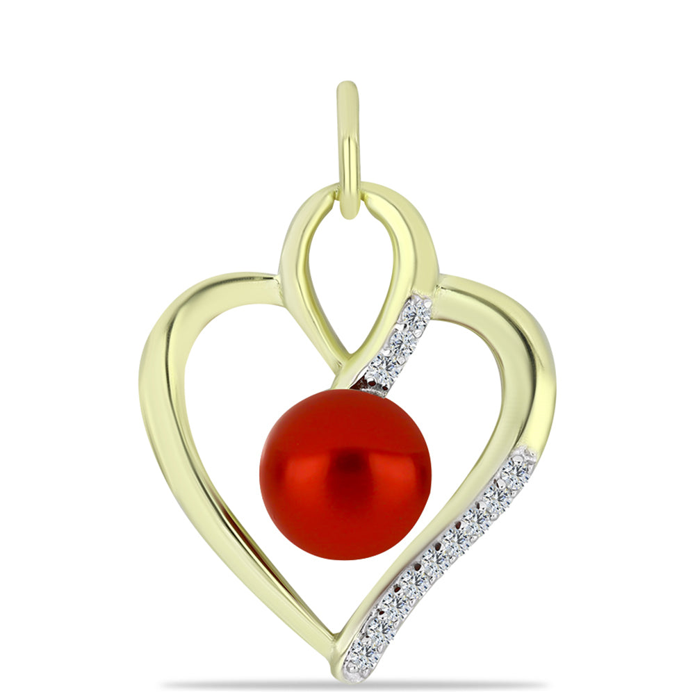 Pozlacené Stříbro 925/1000 - Přívěsek s Červená sladkovodní Perlou a Bílým Topazem - Karátové číslo: 2.43. přibližná hmotnost: 2.85 gramů