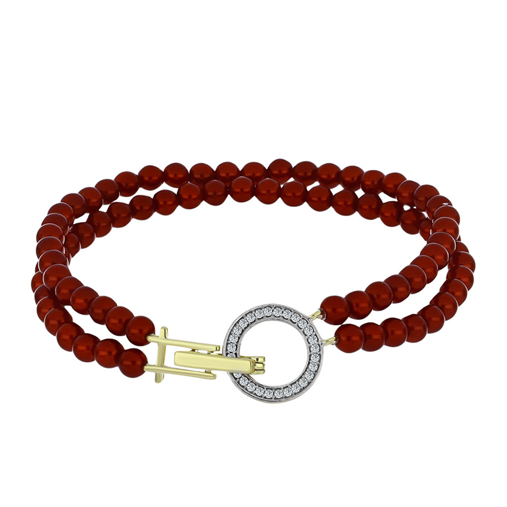 Pozlacené Stříbro 925/1000 - Náramek s Červená sladkovodní Perlou a Bílým Topazem - Karátové číslo: 38.4. přibližná hmotnost: 9.7 gramů 1 