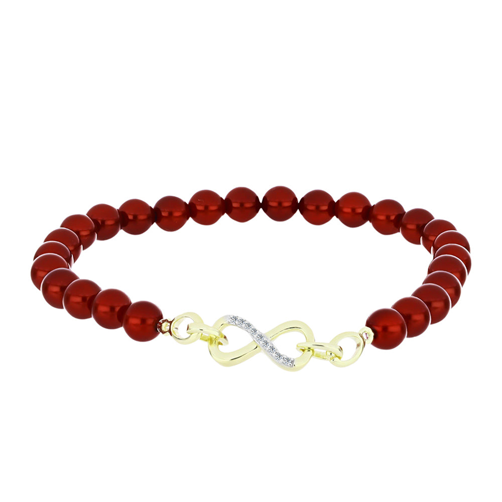 Pozlacené Stříbro 925/1000 - Náramek s Červená sladkovodní Perlou a Bílým Topazem - Karátové číslo: 35.77. přibližná hmotnost: 8.6 gramů 1 