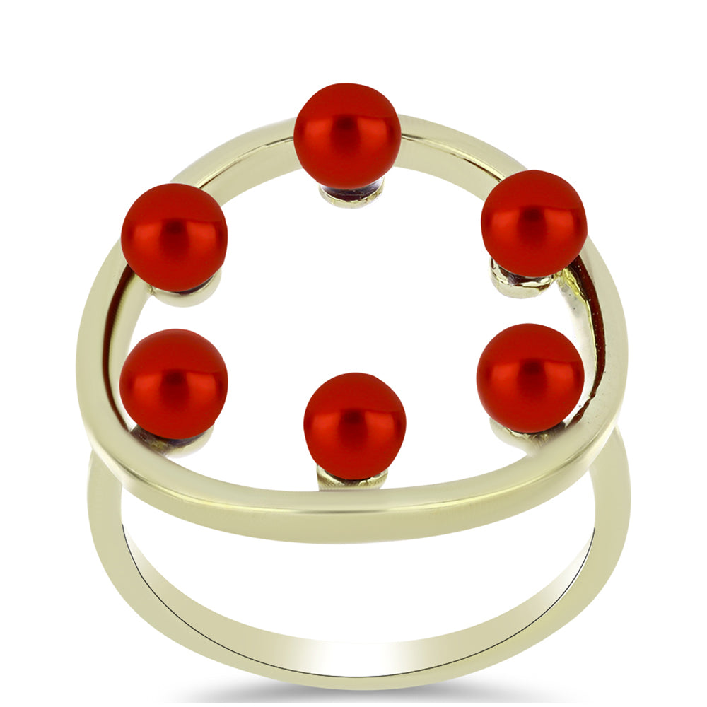 Pozlacené Stříbro 925/1000 - Prsten s Červená sladkovodní Perlou - Karátové číslo: 2.5. přibližná hmotnost: 3.46 gramů 3 