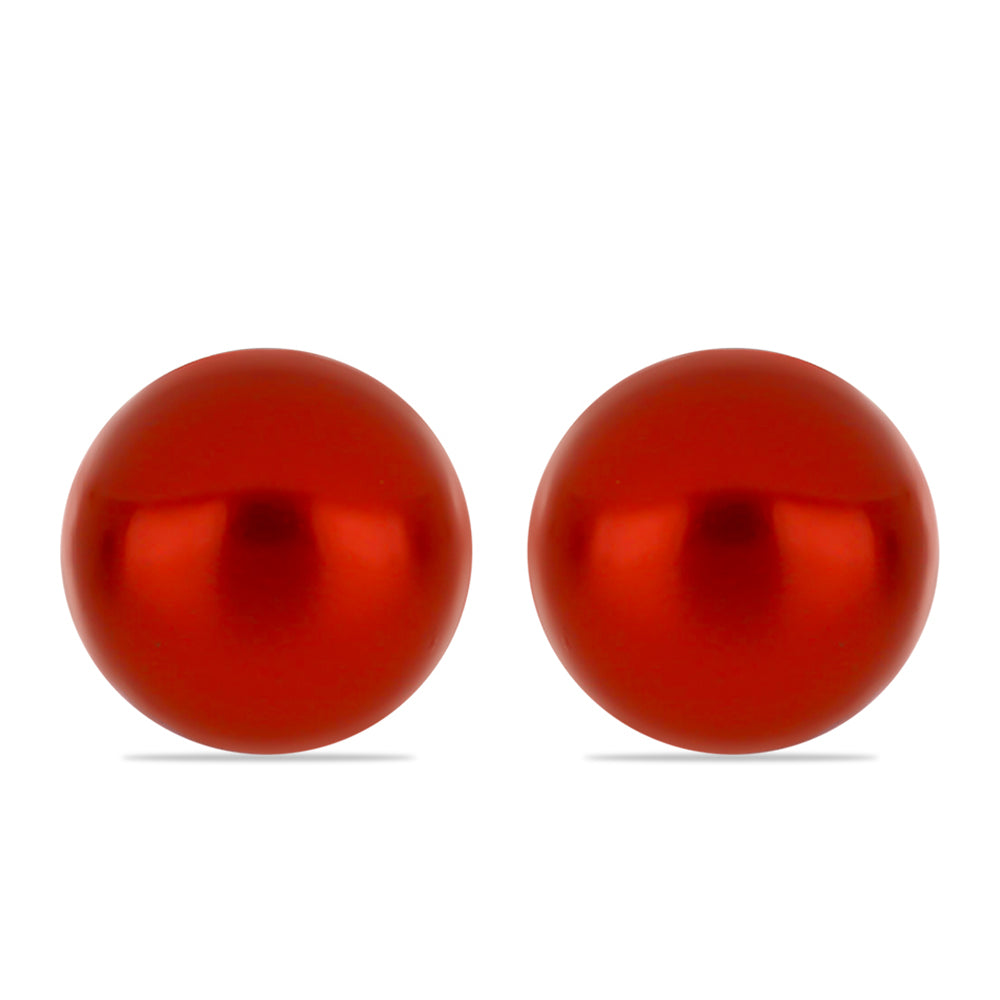 Pozlacené Stříbro 925/1000 - Náušnice s Červená sladkovodní Perlou - Karátové číslo: 2.24. přibližná hmotnost: 1.14 gramů