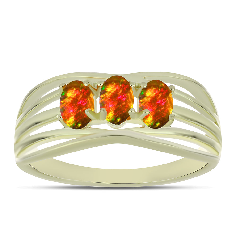 Pozlacené Stříbro 925/1000 - Prsten s Americkým Ohnivým Opálem - Karátové číslo: 0.6. přibližná hmotnost: 2.75 gramů 3 