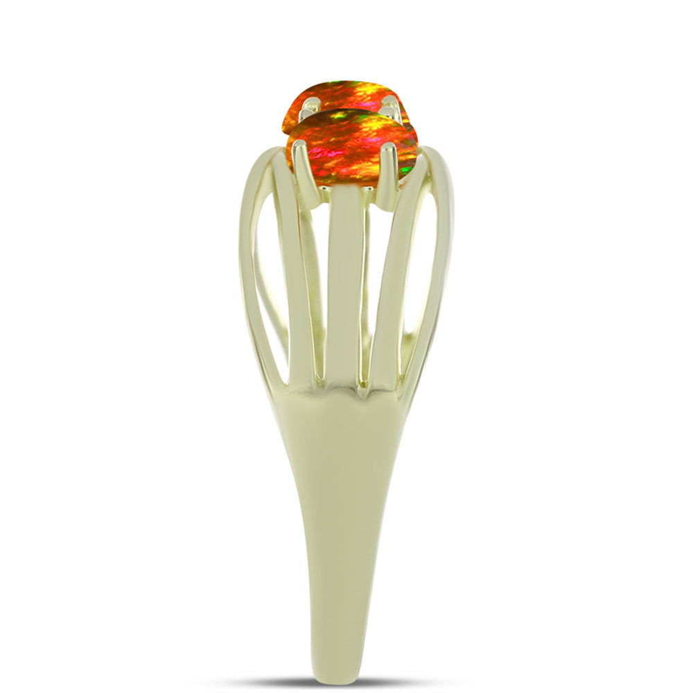 Pozlacené Stříbro 925/1000 - Prsten s Americkým Ohnivým Opálem - Karátové číslo: 0.6. přibližná hmotnost: 2.75 gramů 4 