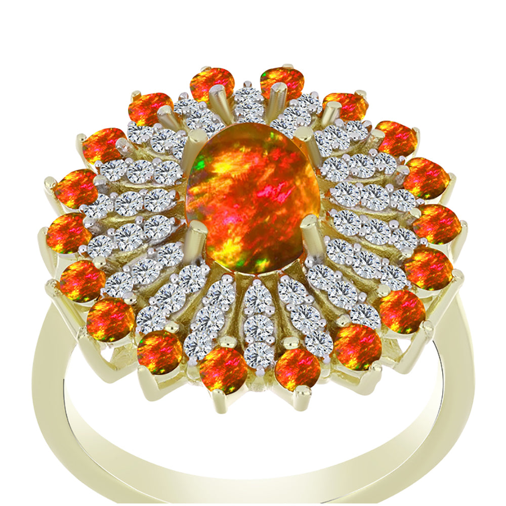 Pozlacené Stříbro 925/1000 - Prsten s Americkým Ohnivým Opálem a Bílým Topazem - Karátové číslo: 1.81. přibližná hmotnost: 4.5 gramů 3 