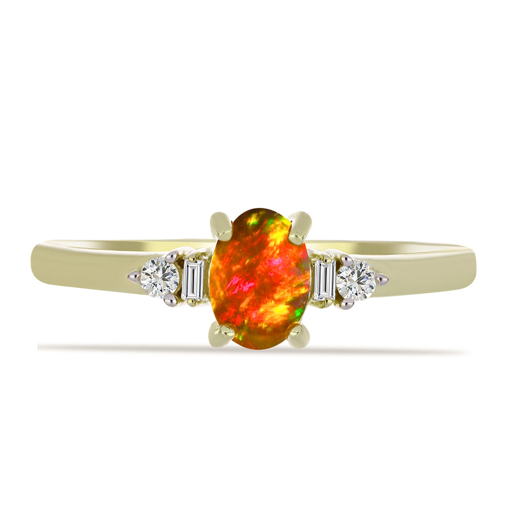 Pozlacené Stříbro 925/1000 - Prsten s Americkým Ohnivým Opálem a Bílým Zirkonem - Karátové číslo: 0.59. přibližná hmotnost: 2.21 gramů