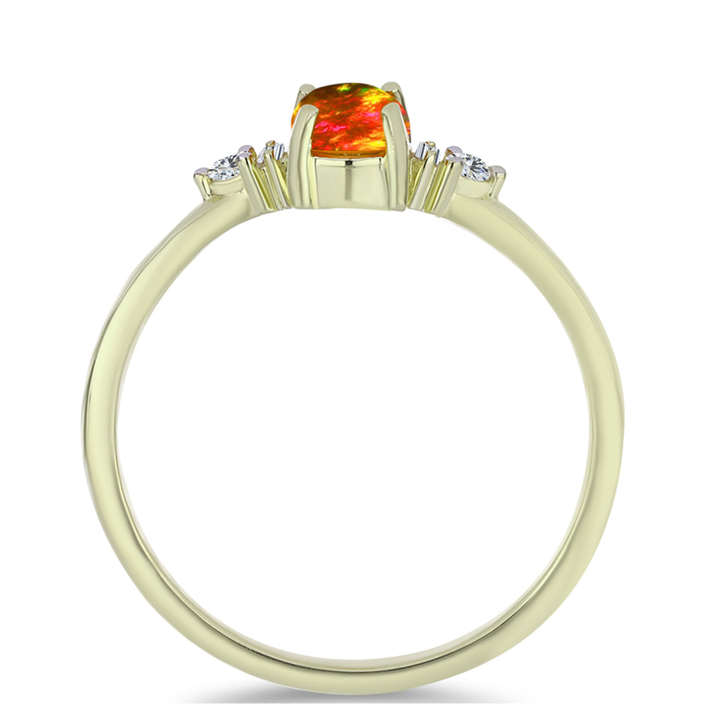 Pozlacené Stříbro 925/1000 - Prsten s Americkým Ohnivým Opálem a Bílým Zirkonem - Karátové číslo: 0.59. přibližná hmotnost: 2.21 gramů 2 
