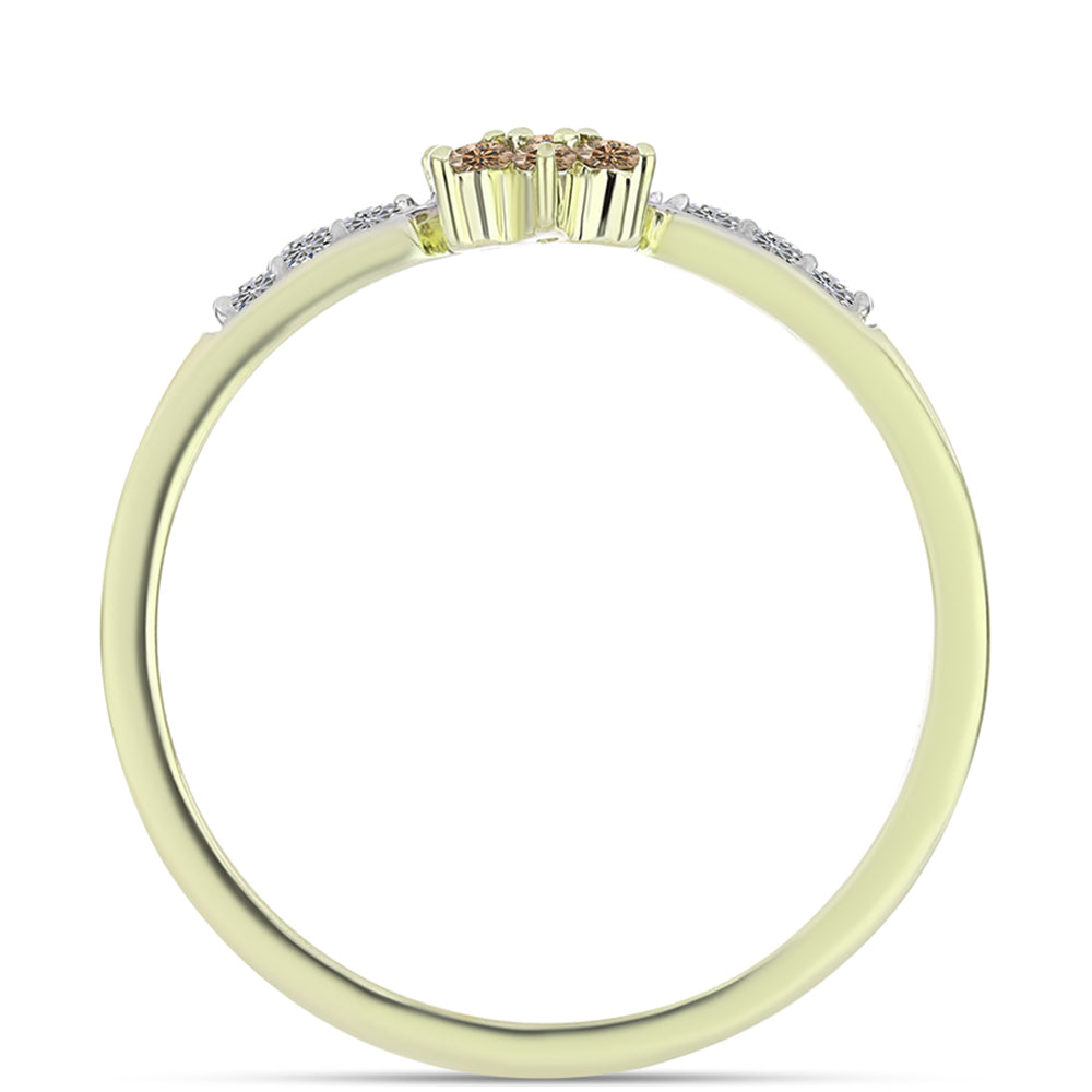 Pozlacené Stříbro 925/1000 - Prsten s Champagne Diamantem a Bílým Diamantem - Karátové číslo: 0.19. přibližná hmotnost: 1.83 gramů 2 