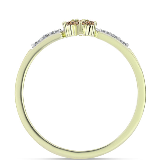 Pozlacené Stříbro 925/1000 - Prsten s Champagne Diamantem a Bílým Diamantem - Karátové číslo: 0.19. přibližná hmotnost: 1.83 gramů