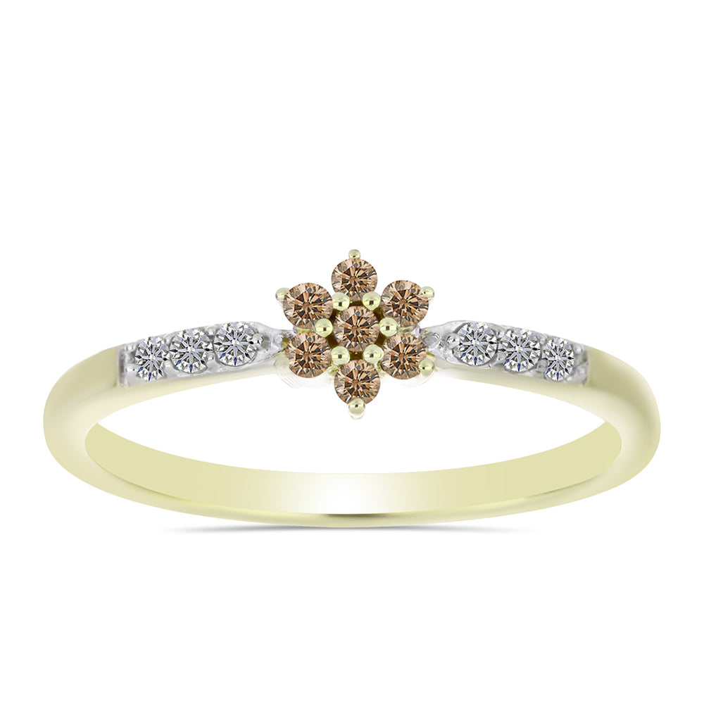 Pozlacené Stříbro 925/1000 - Prsten s Champagne Diamantem a Bílým Diamantem - Karátové číslo: 0.19. přibližná hmotnost: 1.83 gramů 3 