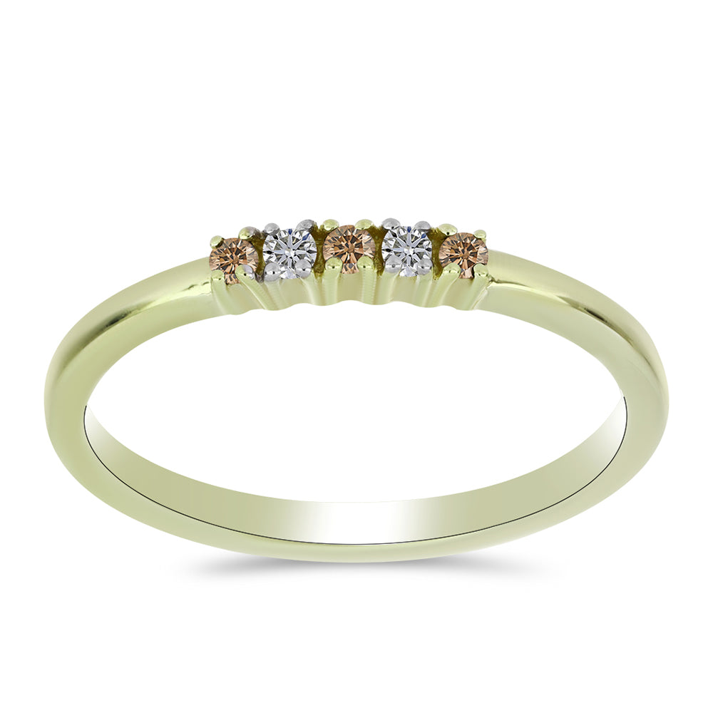 Pozlacený Stříbrný Prsten s Champagne Diamantem a Bílým Diamantem 1 